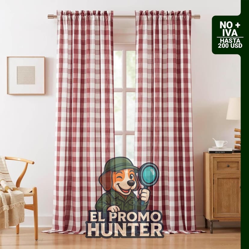 Cortinas burdeos a cuadros de búfalo, 2 paneles de 40" An x 95" La, con bolsillo para barra.