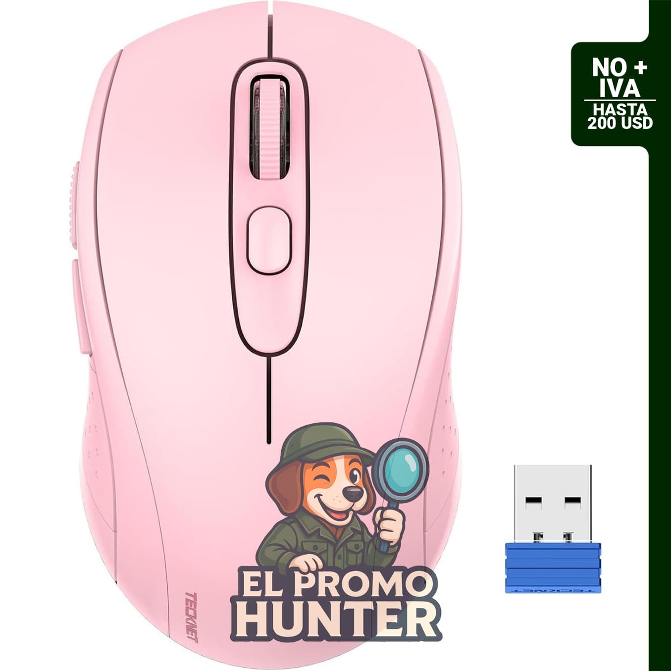 TECKNET Ratón inalámbrico de 2.4G con DPI ajustable hasta 4800, 6 botones y receptor USB.