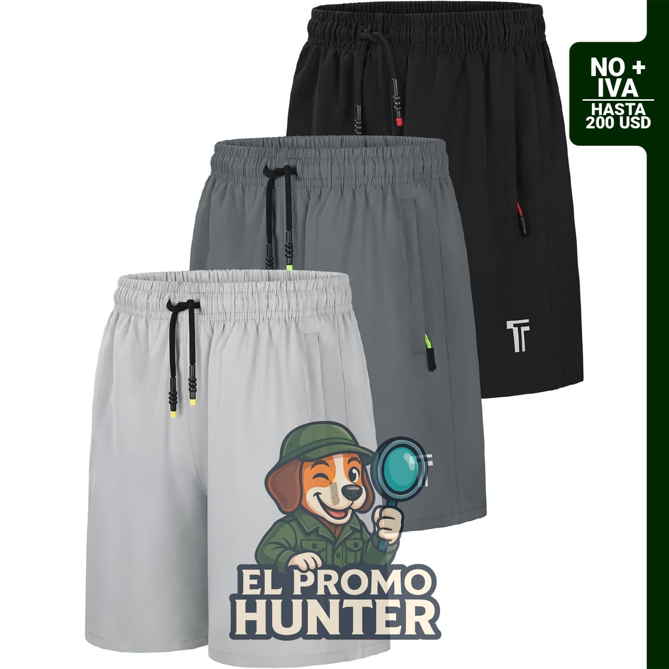 Paquete de 3 pantalones cortos deportivos Tuliara para niños, con bolsillos con cremallera y secado rápido.