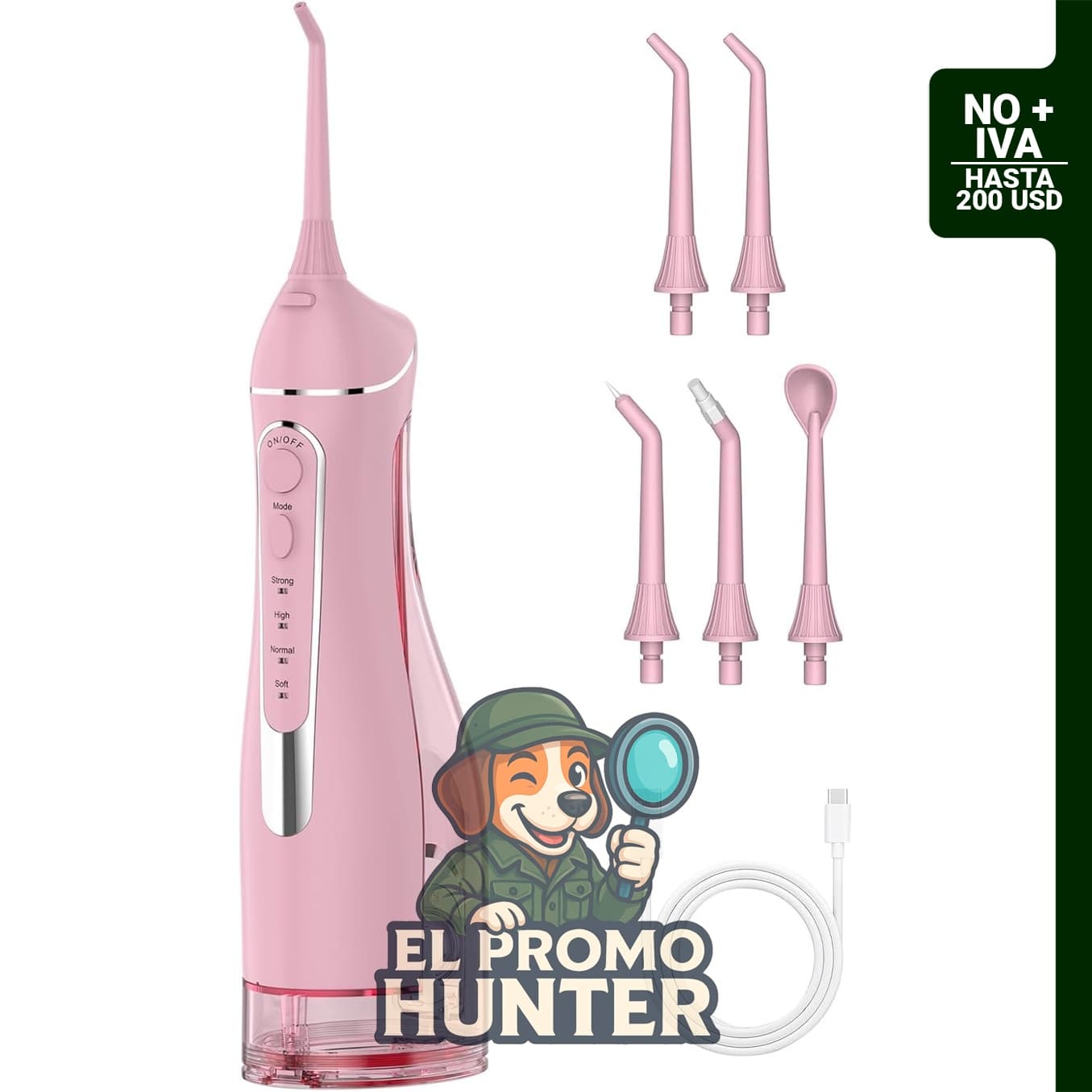 Flosser de agua portátil para limpieza dental.