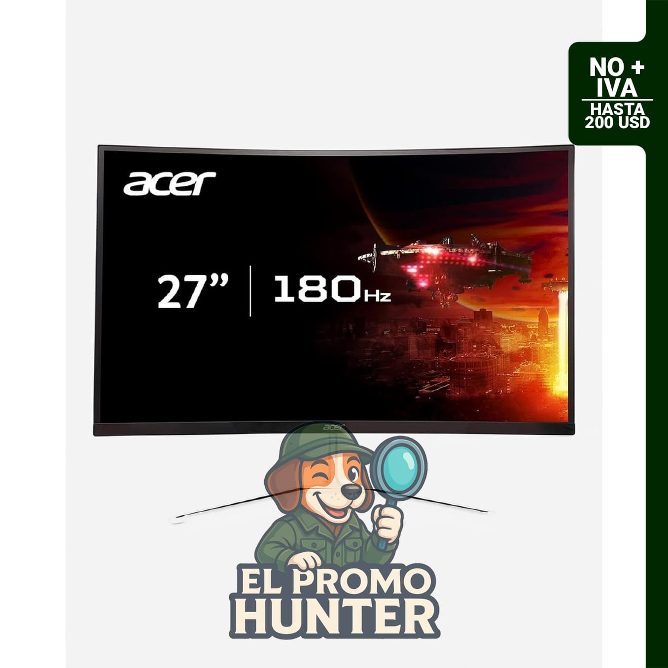 Monitor curvado Acer Nitro EDA270U de 27" WQHD 2560 x 1440, 180Hz, 1ms VRB, compatible con AMD FreeSync Premium.