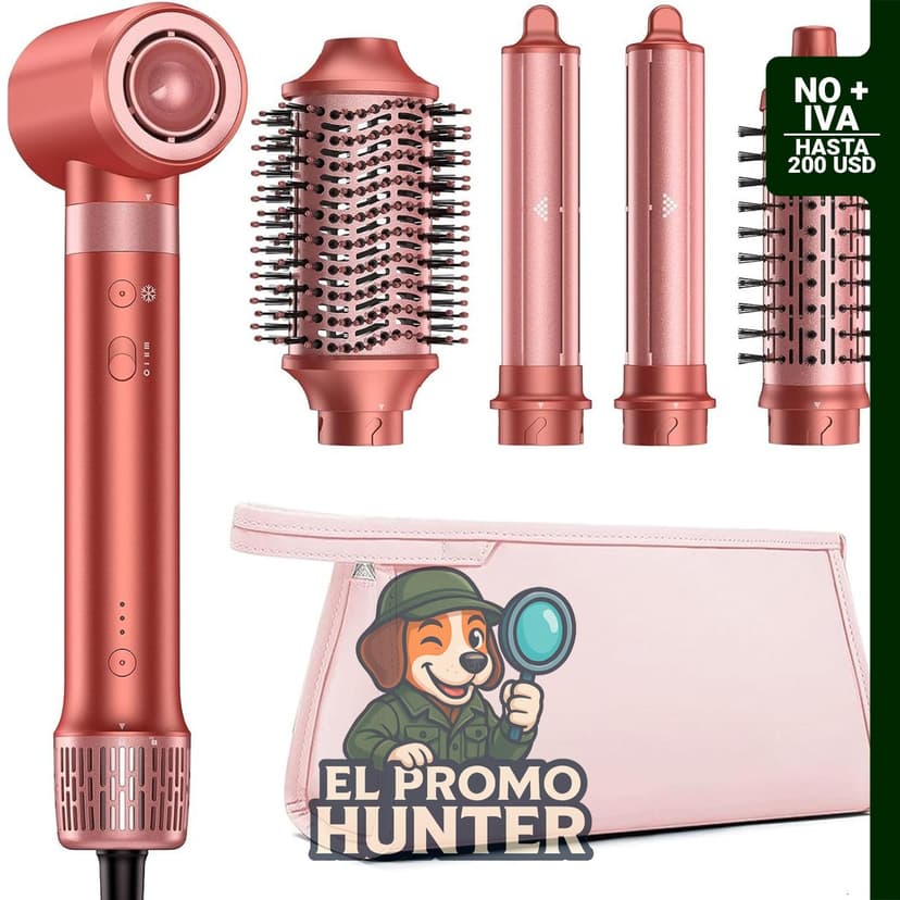 Secador de pelo de aire caliente 5 en 1 y cepillo alisador, con tecnología iónica negativa para secado rápido.