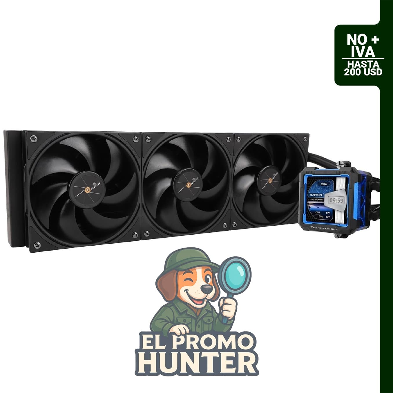 Thermalrlght FW PRO 360 enfriador de agua para CPU con 3 ventiladores PWM y pantalla LCD desmontable.