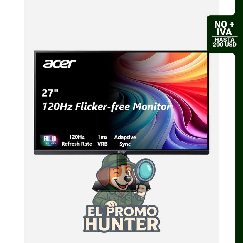 Monitor Acer KB272 de 27" (68.6 cm) FHD IPS, 1920 x 1080, 120 Hz, 99% sRGB, inclinación, sincronización adaptativa.
