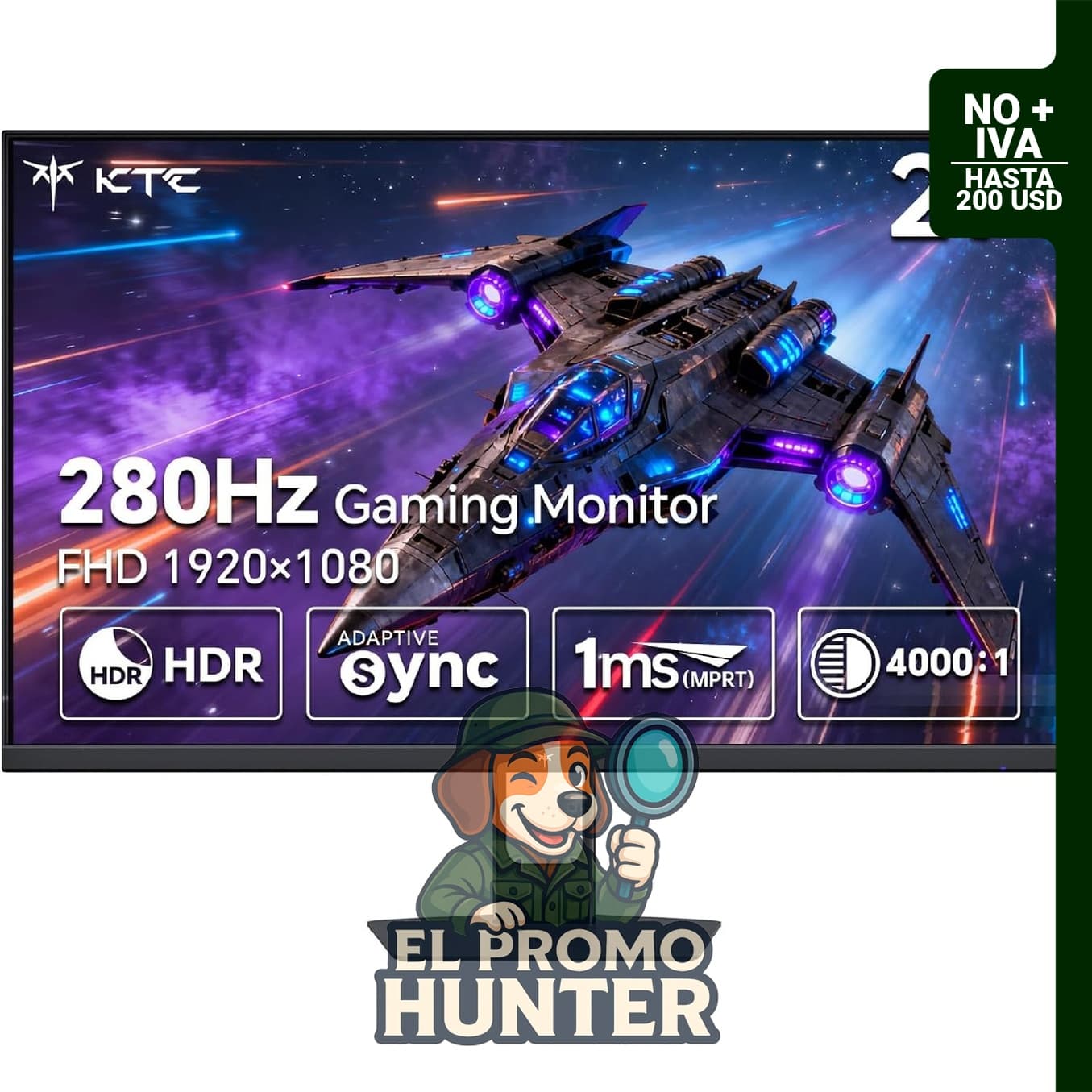 KTC Monitor de 27" (68.58 cm) FHD 1080P, 280 Hz, panel VA, 1 ms GTG, compatible con FreeSync y G-Sync.