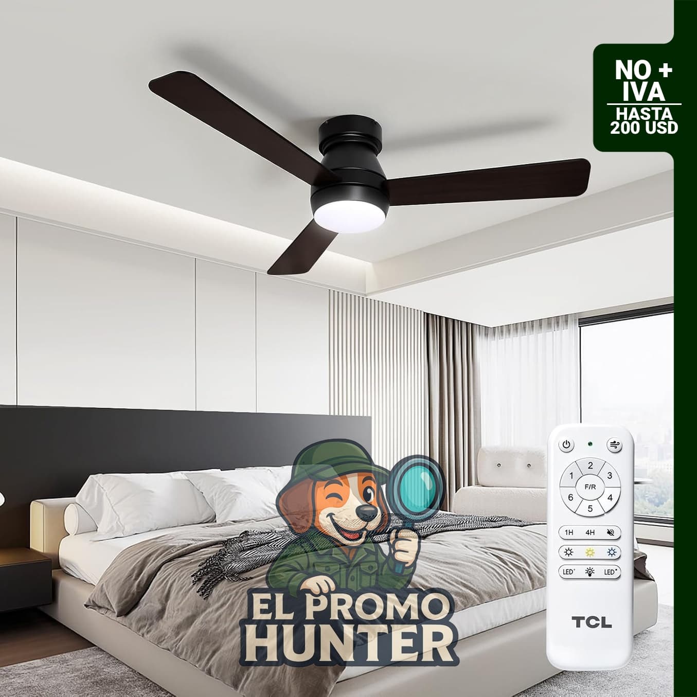 Ventilador de techo TCL de 42" (107 cm) con luces, 3 aspas, control remoto y función reversible.