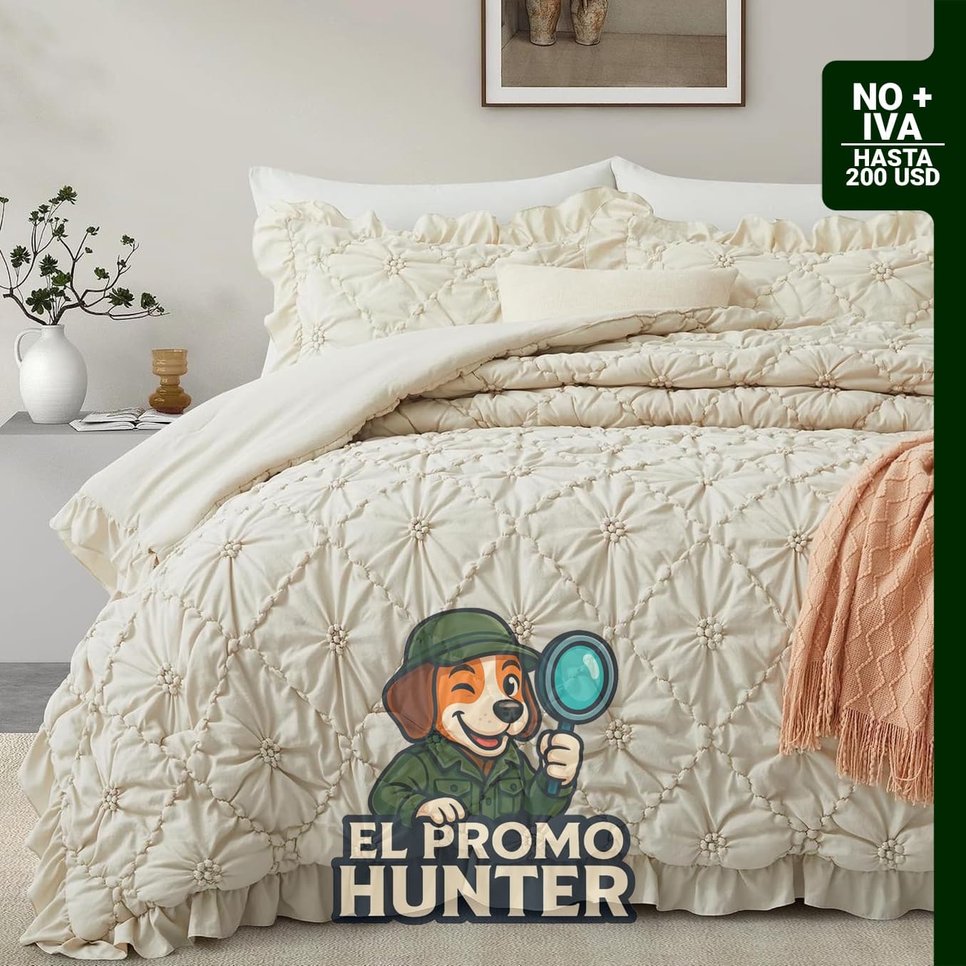 BEDAZZLED Juego de edredón tamaño Queen, 3 piezas, color beige, con pliegues pinzados y fundas de almohada.