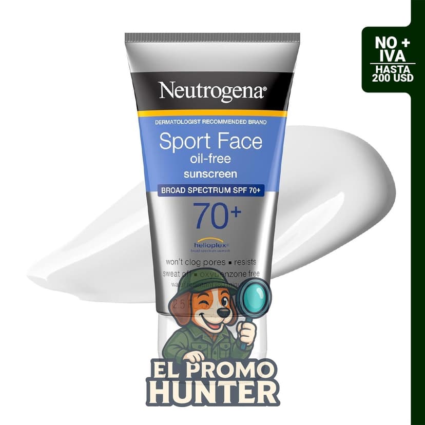 Neutrogena Sport Face Sunscreen SPF 70+ loción de protección solar facial, 74 ml, resistente al agua y al sudor.