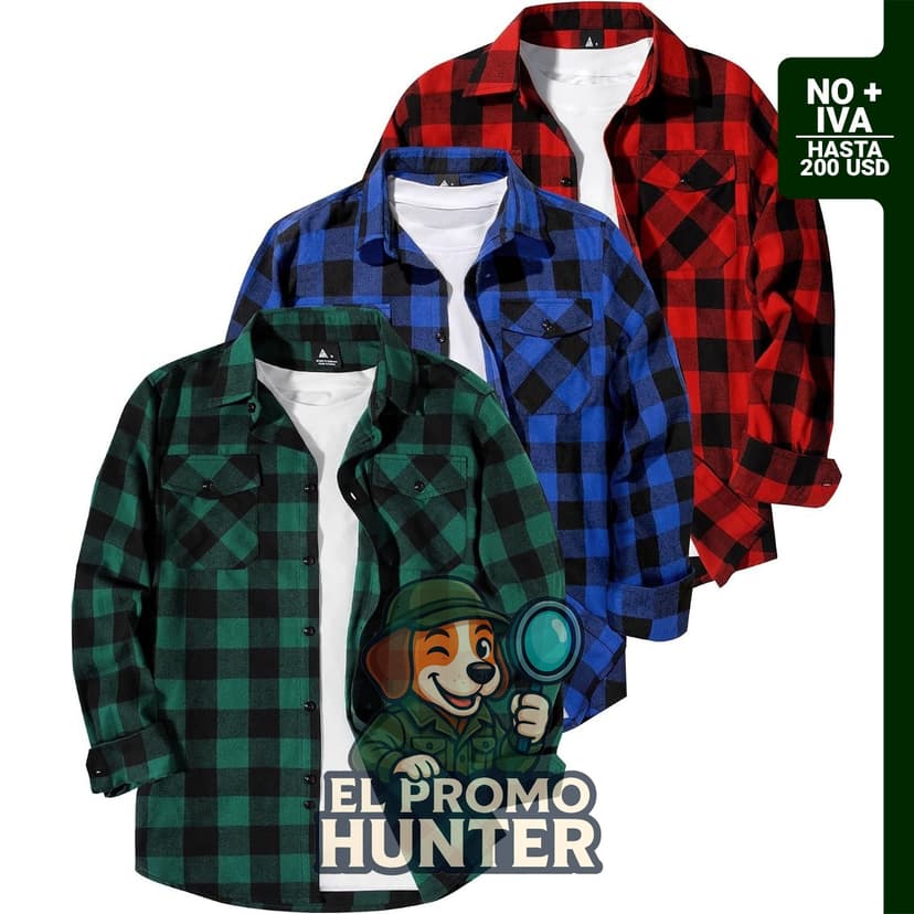 Paquete de 3 camisas de franela para hombre, camisas occidentales casuales con botones, manga larga y 2 bolsillos.