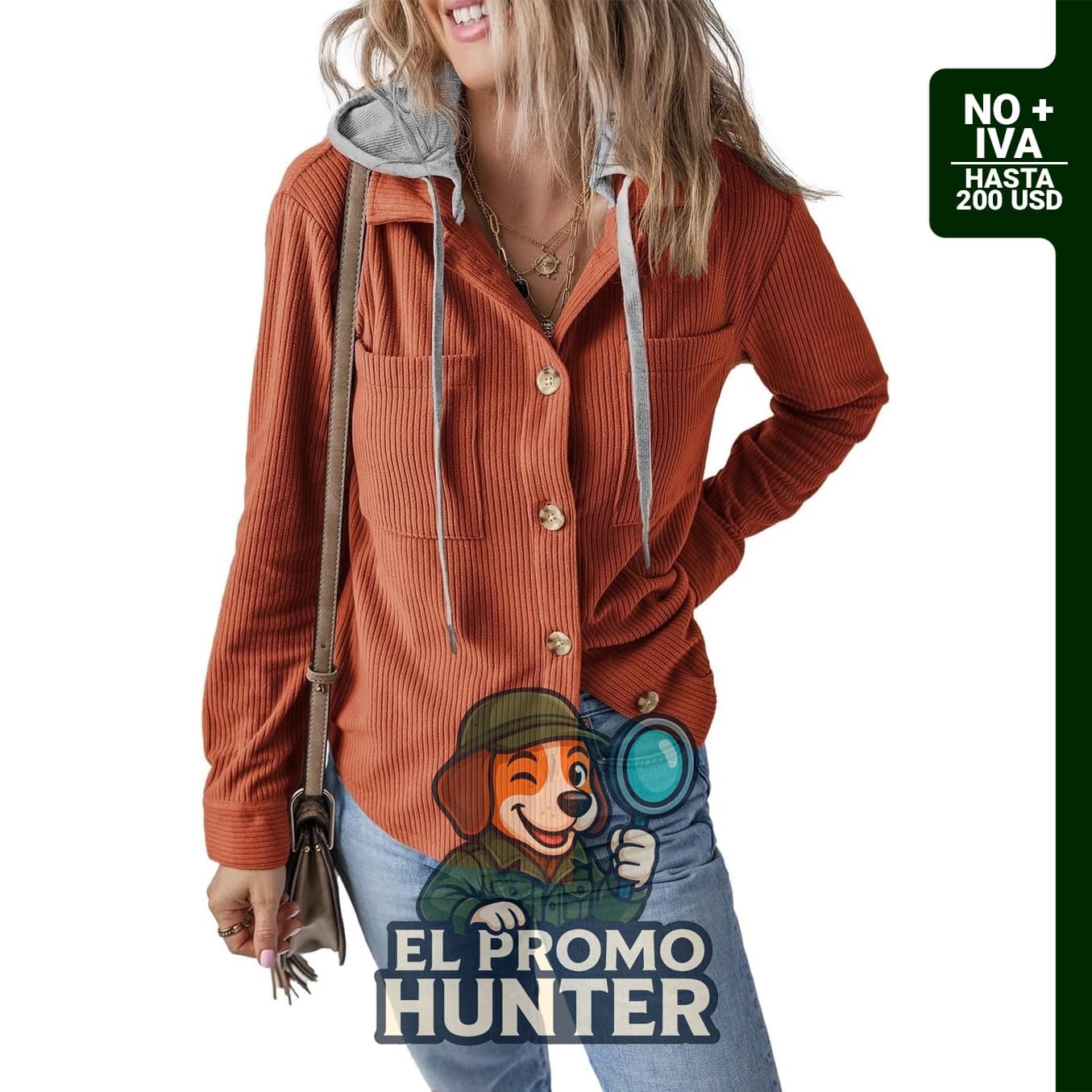 Chaqueta de manga larga con capucha de pana para mujer.