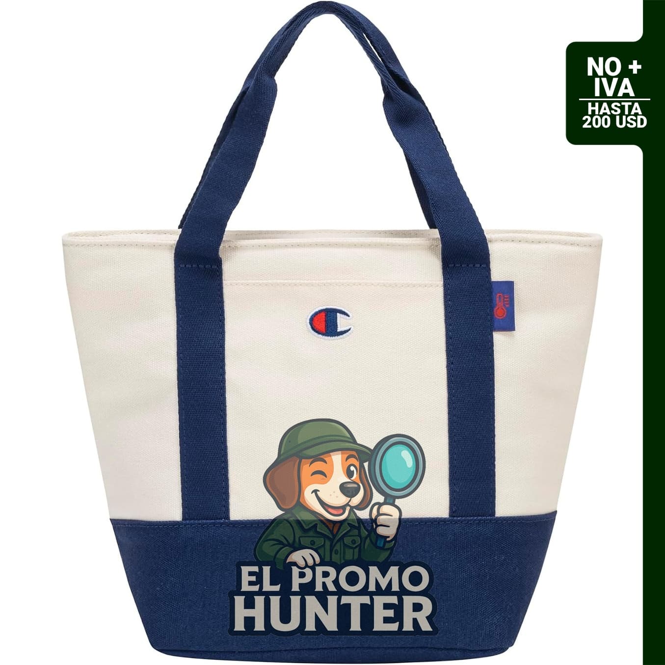 Champion Bolsa de almuerzo aislada de lona de 13,7 L con bolsillo frontal deslizante y lazo para botella.