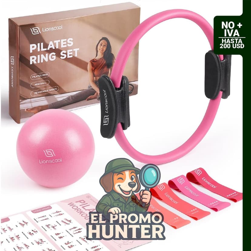 LIONSCOOL Set de Aros de Pilates de 14" con Mini Bola de 9" y Bandas de Resistencia