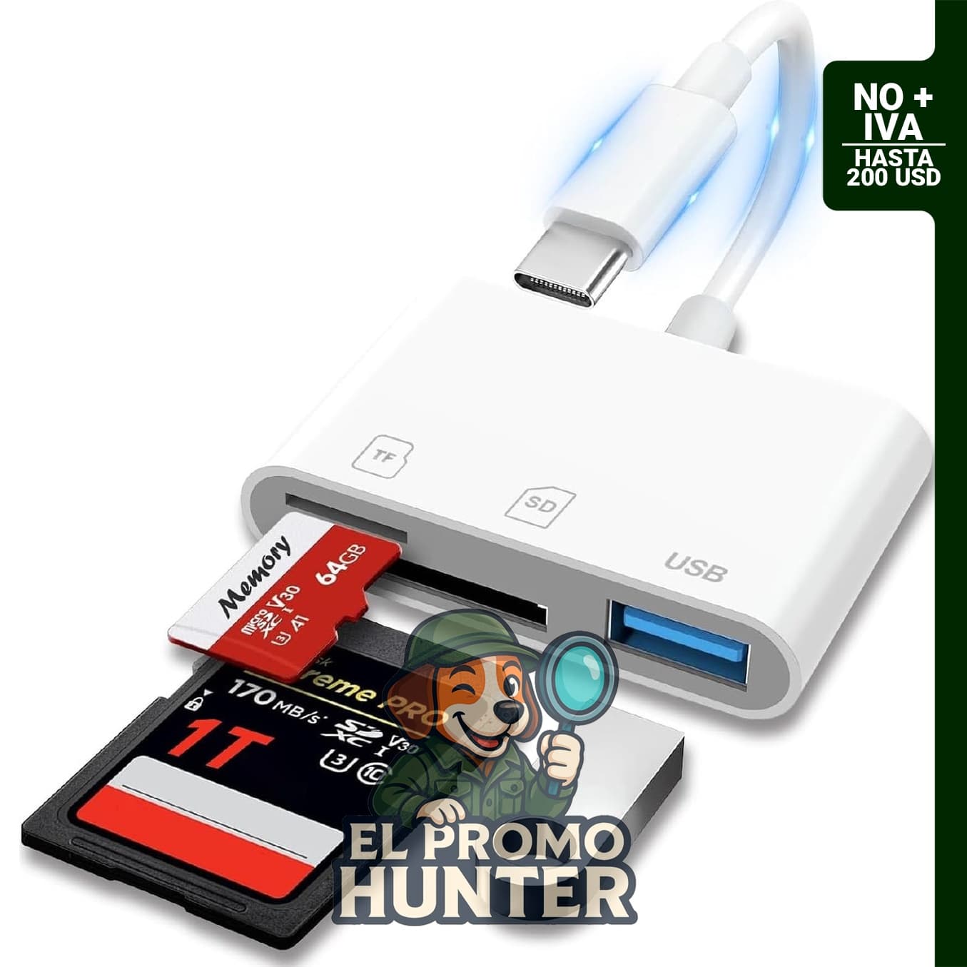 Lector de tarjetas SD y MicroSD USB 3.0 tipo C, adaptador para iPhone 15/16/17 y dispositivos Mac.