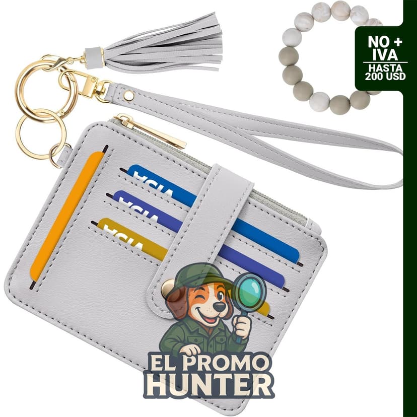 Airkit Cartera Llavero con Pulsera, monedero de crédito y tarjetero para mujer, color gris.