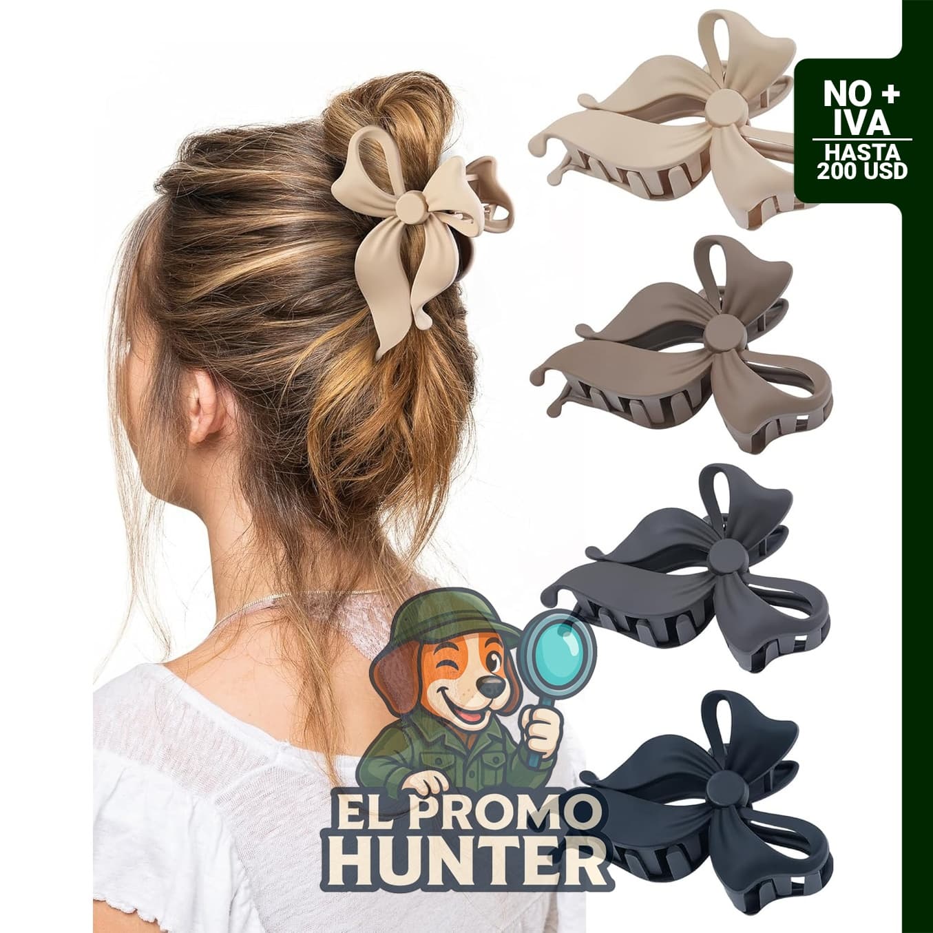Pack de 4 pinzas grandes para el cabello con lazo, 10,4 cm de sujeción fuerte.