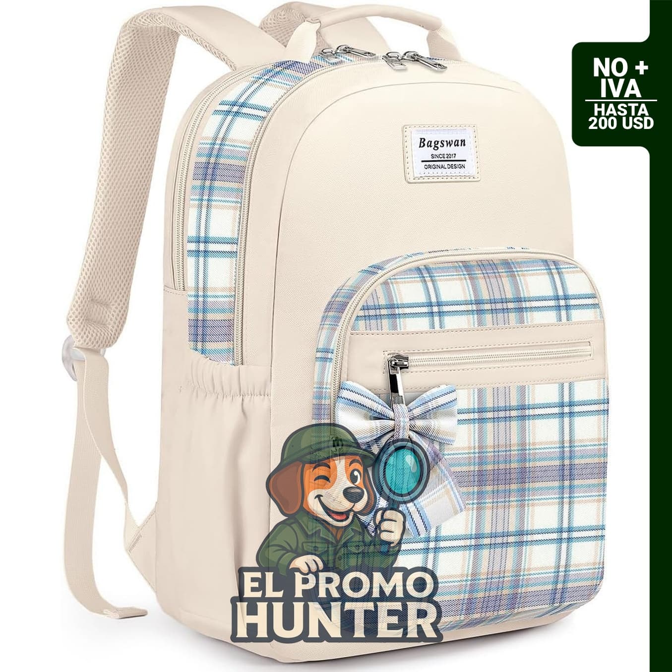 Mochila para laptop de 39,6 cm con 16 bolsillos, color beige.