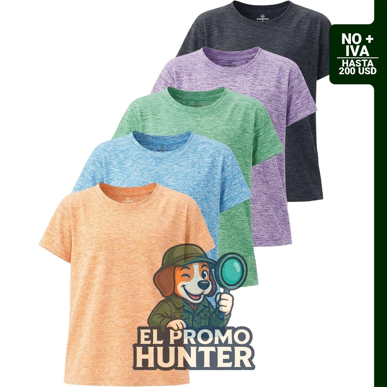 Real Essentials Paquete de 5 camisetas de manga corta para niñas, ajuste seco, cuello redondo.