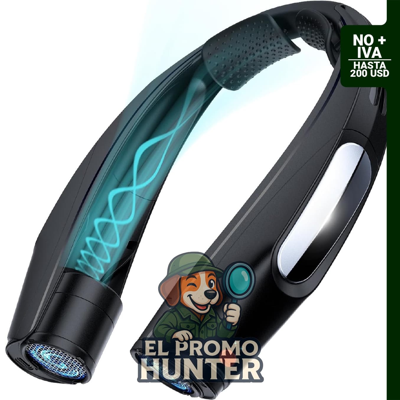 ZEEFO Ventilador de cuello portátil, recargable USB, batería de 6000 mAh, 6 velocidades ajustables.