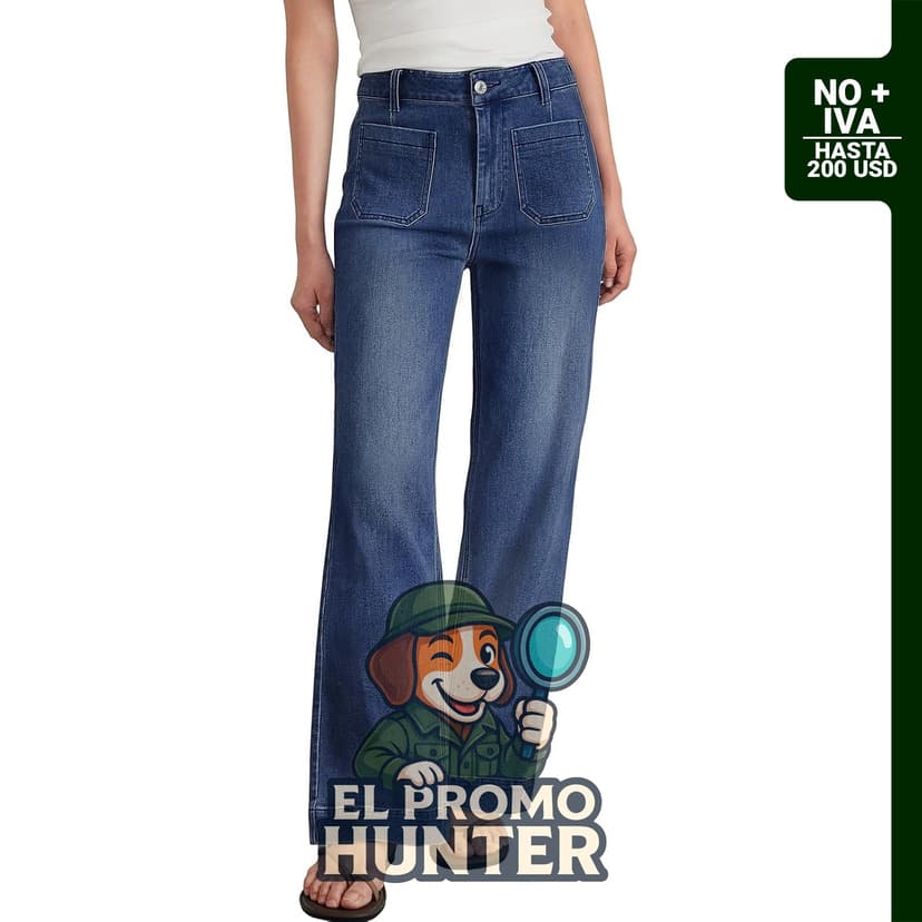 Trendy Queen Pantalones de mezclilla de pierna ancha para mujer, cintura alta, elásticos y holgados.