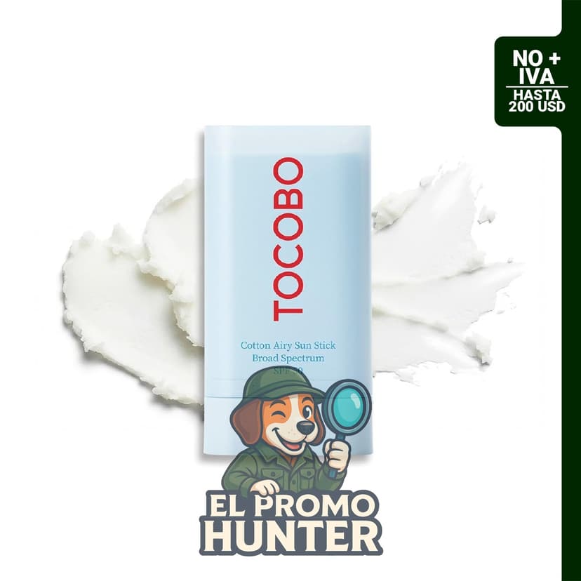 TOCOBO Cotton Airy Sun Stick SPF 50, protector solar mate coreano de amplio espectro para cara, 19 g.