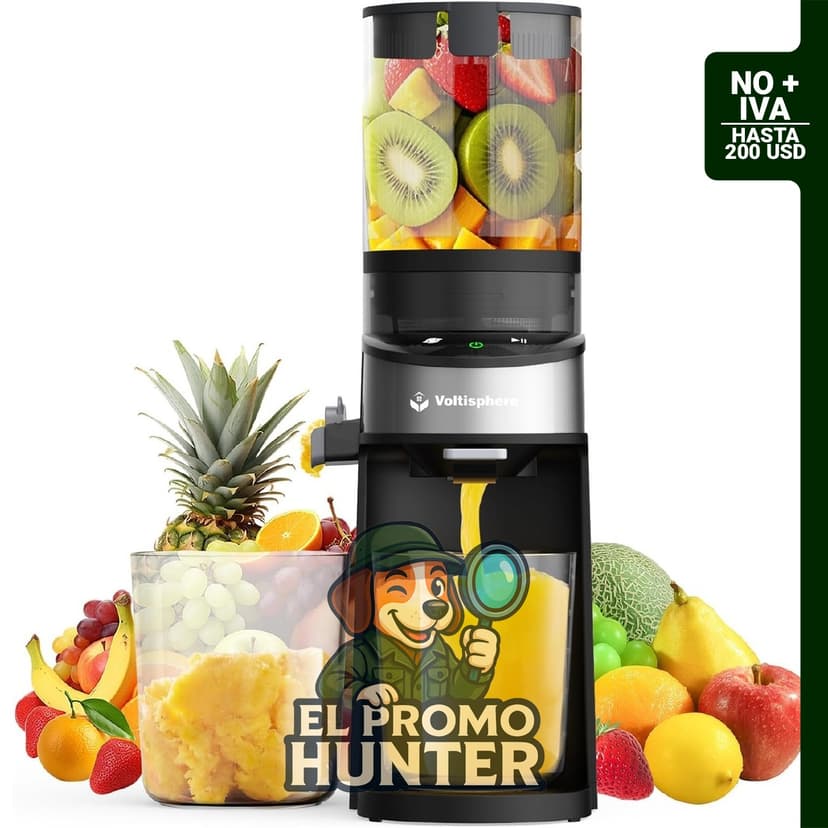 Exprimidor de prensa en frío de 400 W, con conducto de alimentación de 12,4 cm para frutas y verduras enteras.
