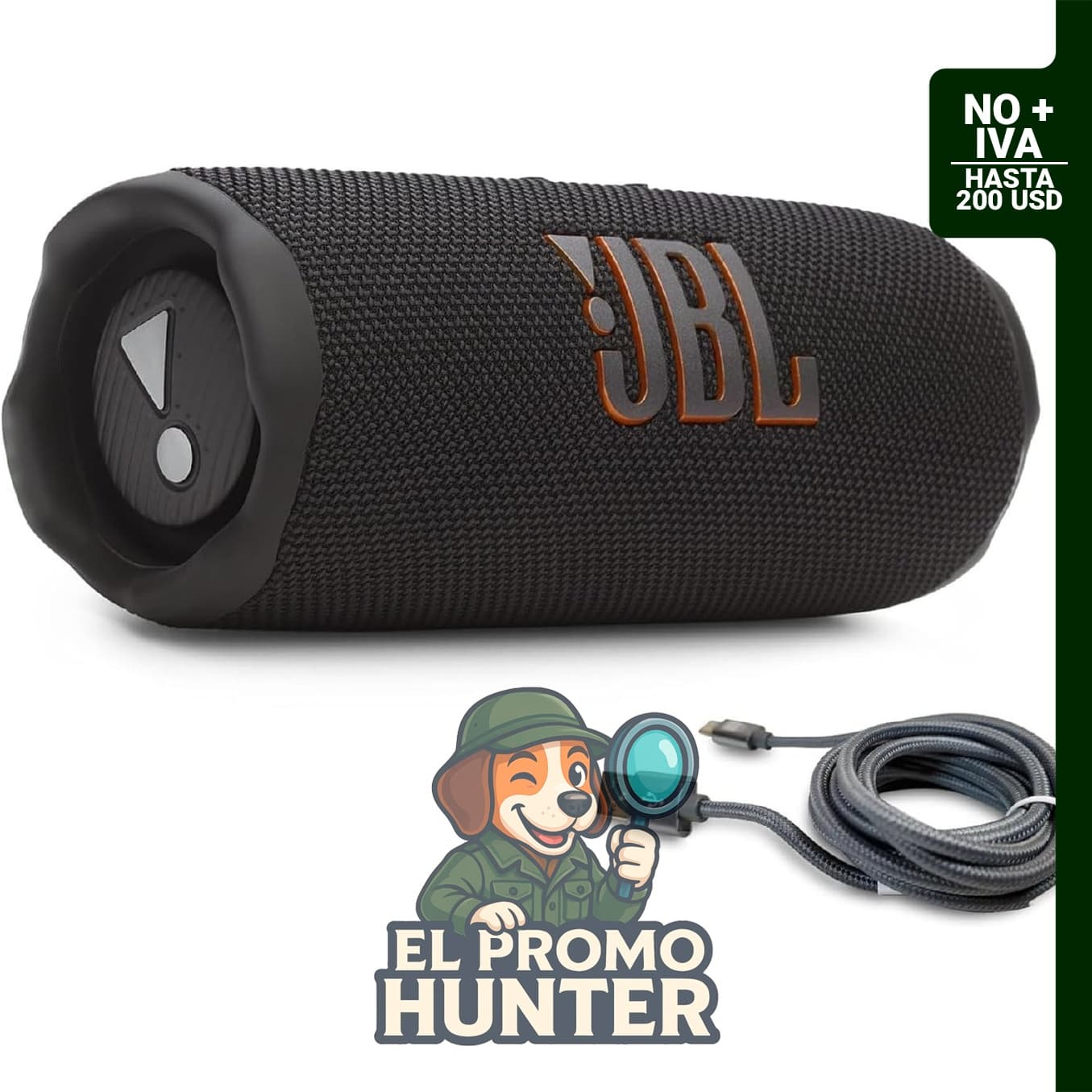 JBL Flip 7 (Negro) con cable trenzado USB-C.