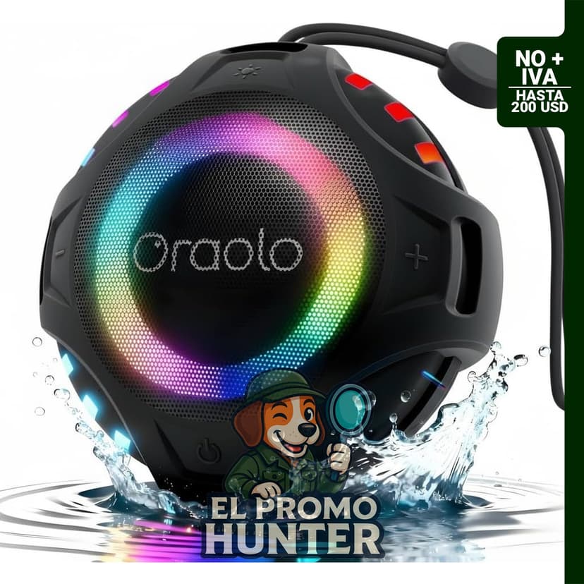Oraolo Altavoz Bluetooth impermeable IPX7, 15 W, Bluetooth 6.0, compatible con TWS, luz LED.