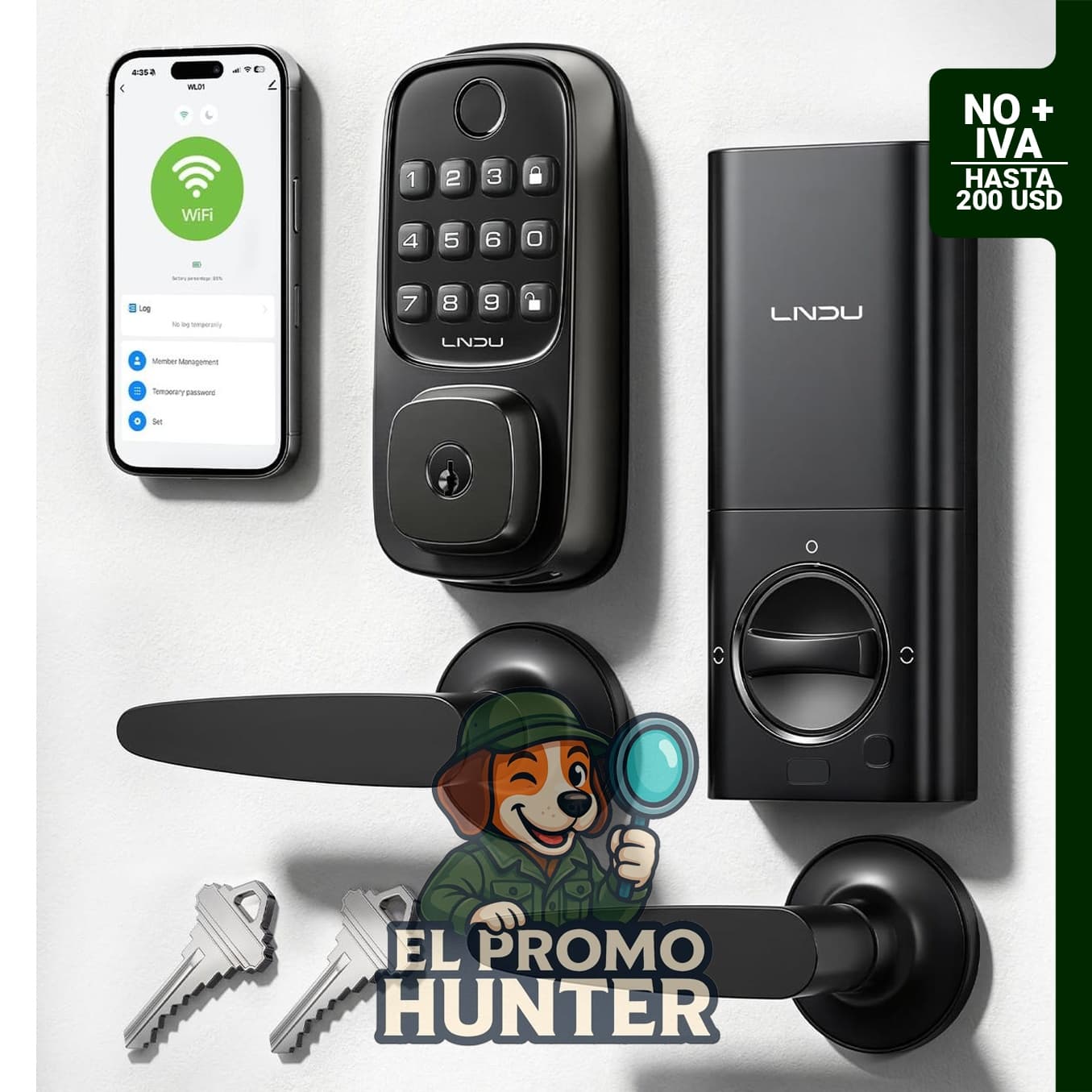 Cerradura inteligente WiFi para puerta delantera, controlada por aplicación, compatible con Alexa y Google Assistant.