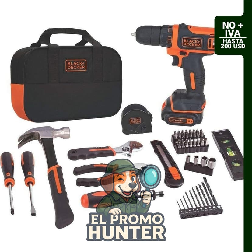 BLACK+DECKER Kit de herramientas para el hogar y taladro de 12 V, 60 piezas (BDCDD12PK)