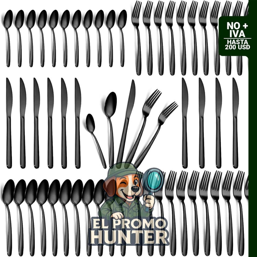 Juego de cubiertos Hunnycook de 60 piezas, acero inoxidable, incluye tenedores, cucharas y cuchillos para 12 personas.