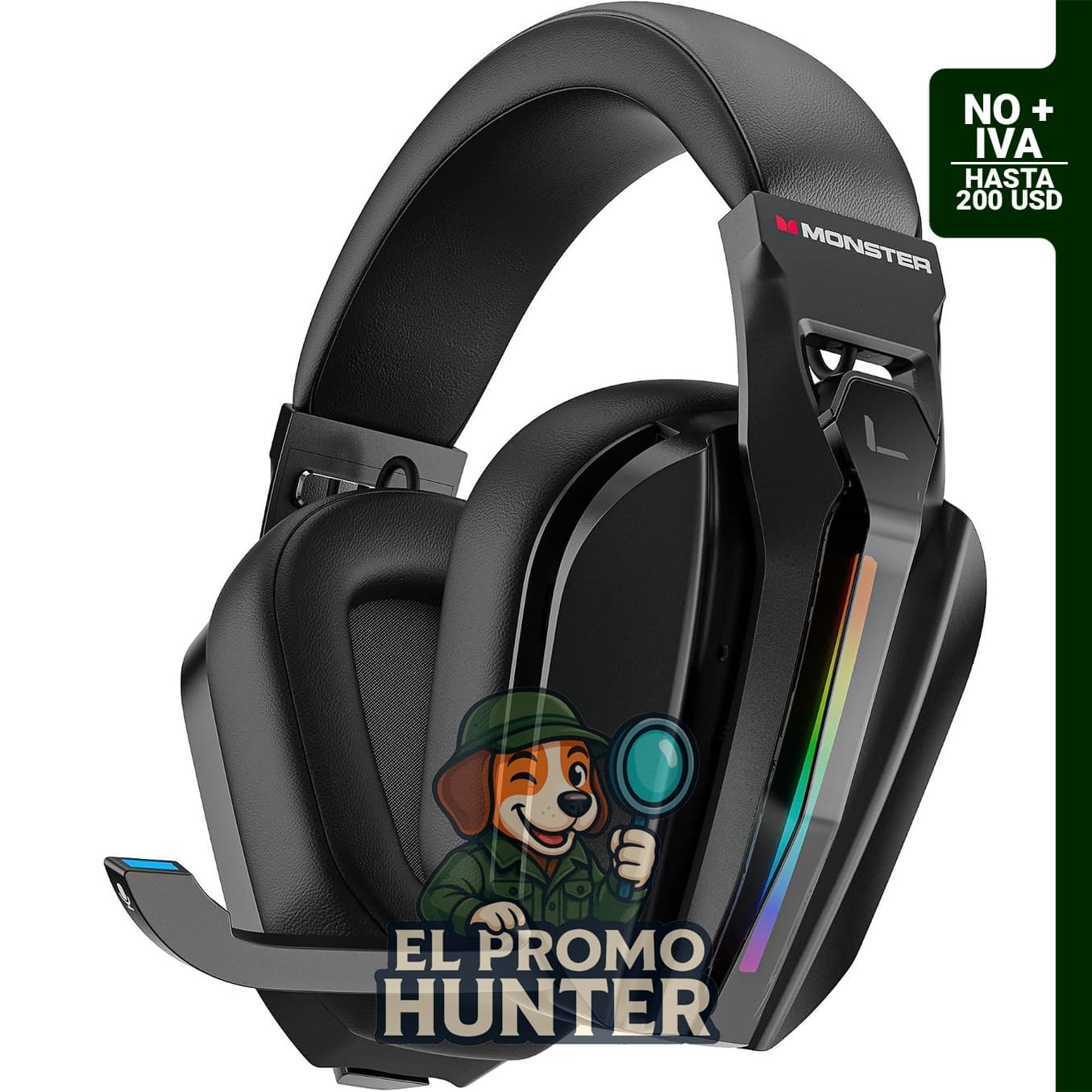 Monster Mission ANC200 Gaming Headset, auriculares con cancelación activa de ruido, sonido envolvente virtual 7.1 y micrófono retráctil.