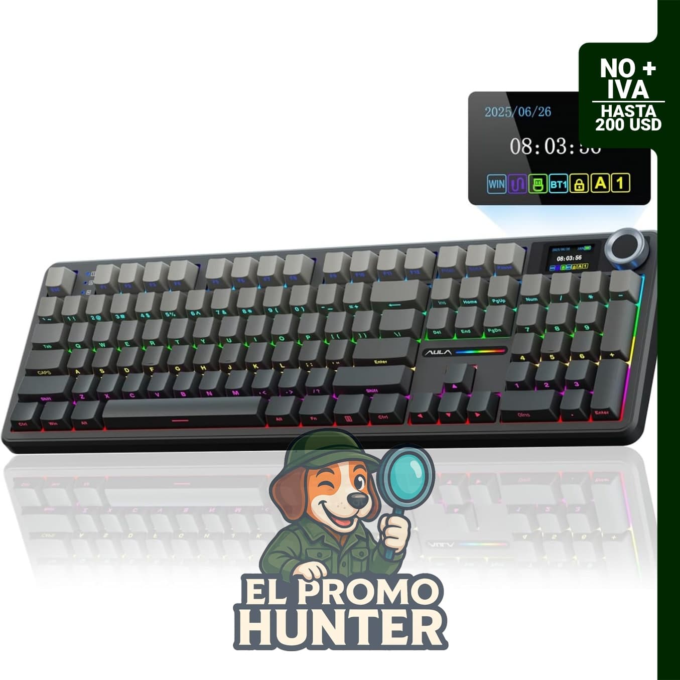 AULA F108 PRO - Teclado mecánico inalámbrico de tamaño completo con pantalla y perilla, batería de 8000 mAh, interruptores prelubricados y teclas PBT.