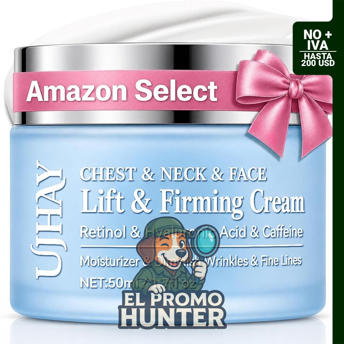 UJhay Crema de Cuello con Retinol, 50 ml. Crema reafirmante con ácido hialurónico y cafeína.