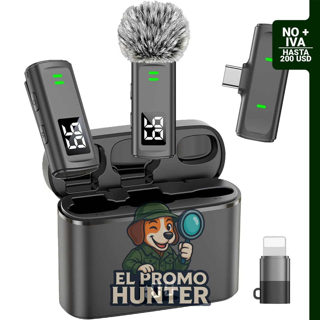 NPTCL Micrófono Lavalier inalámbrico para iPhone y Android, con clip y estuche de carga de 35 horas.
