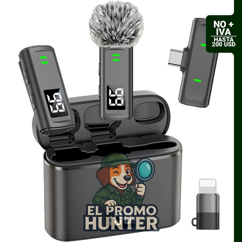 NPTCL Micrófono Lavalier inalámbrico para iPhone y Android, con clip y estuche de carga de 35 horas.