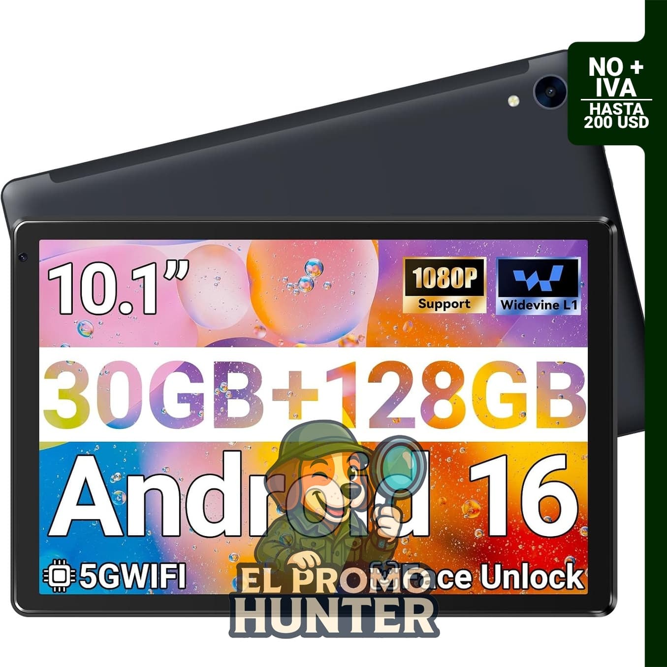 MUISOO Tablet Android de 10" (25.4 cm), 30 GB RAM, 128 GB ROM, procesador Octa-Core, pantalla IPS HD.