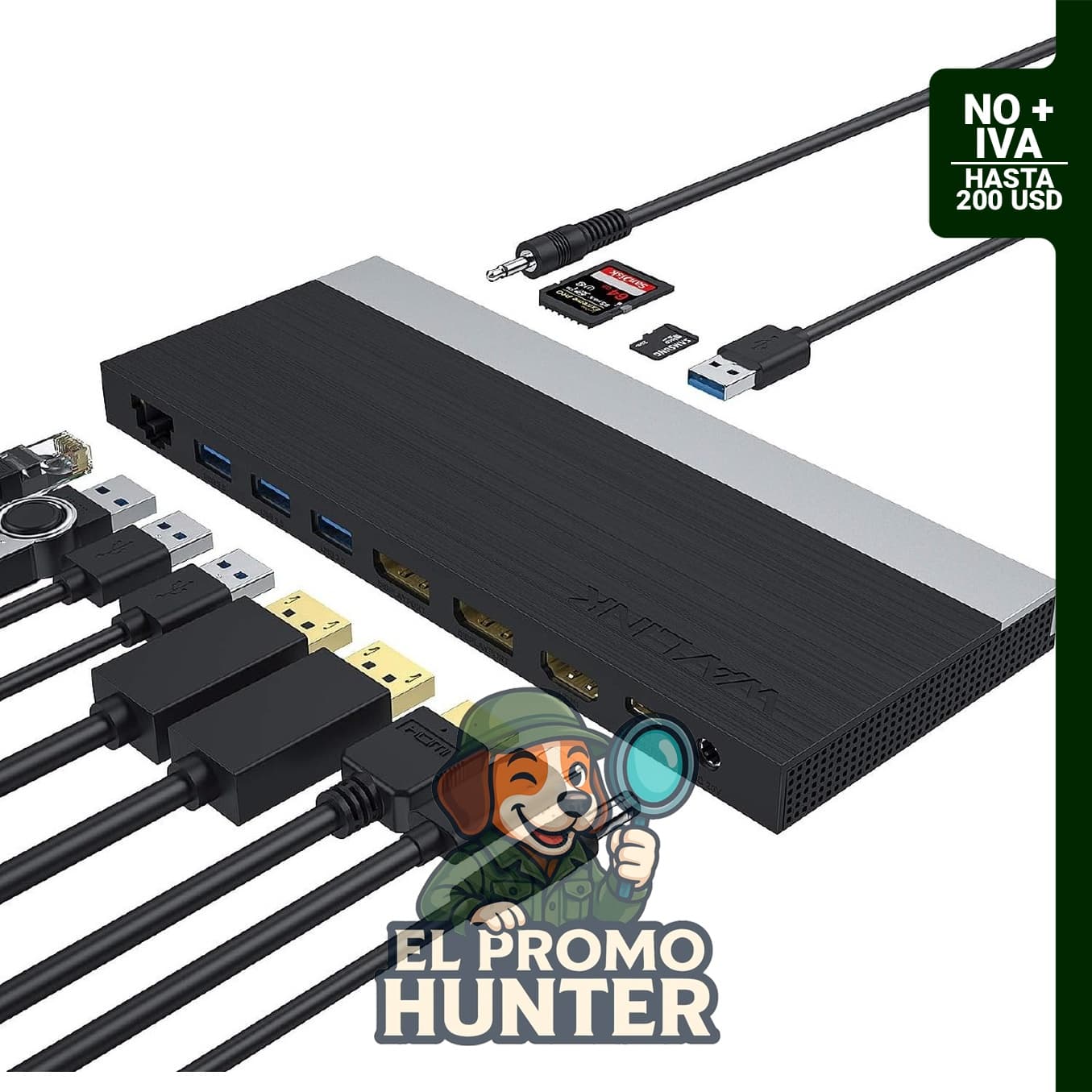 WAVLINK Estación de acoplamiento USB C 13 en 1 con HDMI, 2 DisplayPort, Ethernet, 4 USB 3.0, USB-C y lector de tarjetas SD/TF.