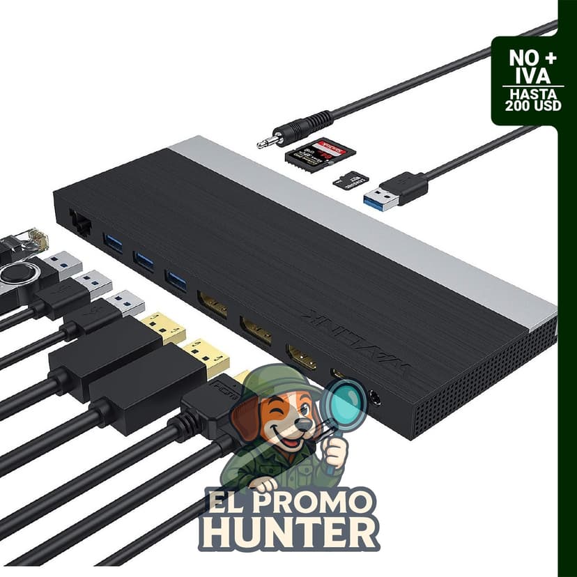 WAVLINK Estación de acoplamiento USB C 13 en 1 con HDMI, 2 DisplayPort, Ethernet, 4 USB 3.0, USB-C y lector de tarjetas SD/TF.
