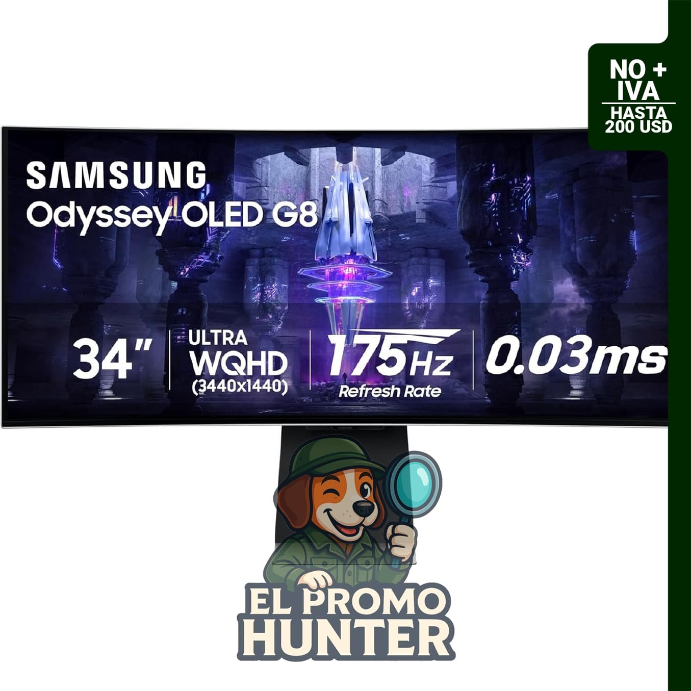Monitor curvo Samsung Odyssey G85SB de 34" QD-OLED Ultra WQHD, 175Hz, 0.03ms, DisplayHDR True Black 400.