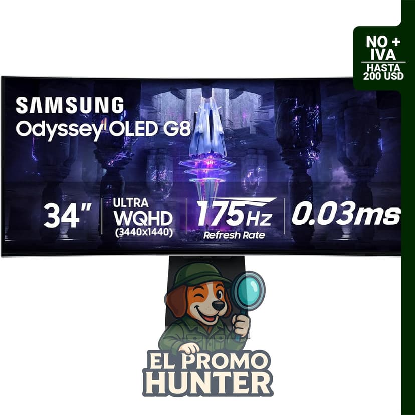 Monitor curvo Samsung Odyssey G85SB de 34" QD-OLED Ultra WQHD, 175Hz, 0.03ms, DisplayHDR True Black 400.