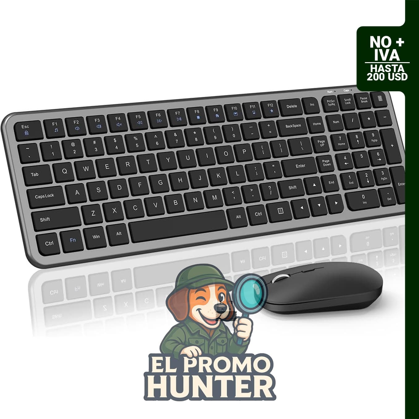 Combo de teclado y mouse inalámbricos, teclado plano delgado y compacto de tamaño completo con botón de calculadora, mouse silencioso.