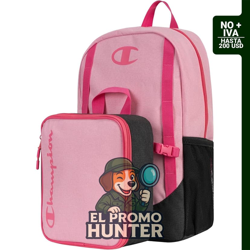 Mochila Champion de 2 piezas con lonchera aislada, compartimento para laptop y bolsillo para botella de agua.