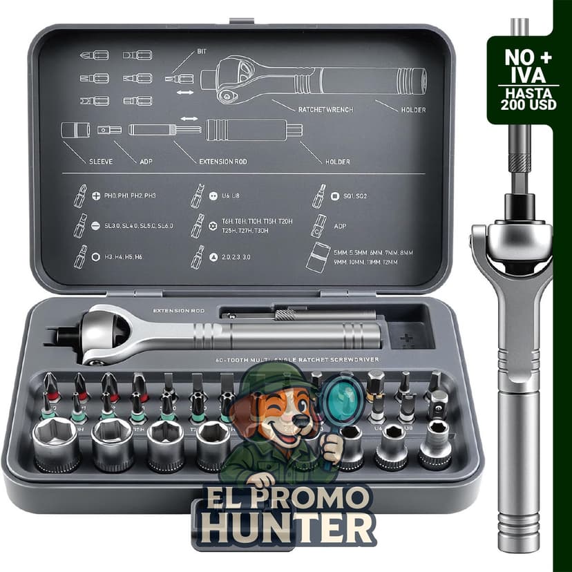 Juego de destornilladores magnéticos 40 en 1 con mango de junta de bola de 270° para herramientas de reparación de precisión.