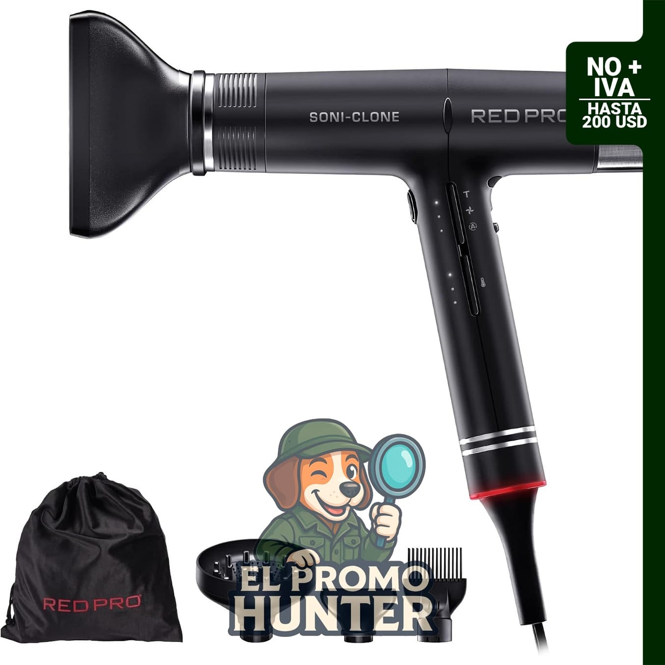 RED Pro Secador de pelo Soni-Clone 110,000 RPM, motor BLDC, flujo de aire fuerte, incluye boquilla magnética, difusor y concentrador.