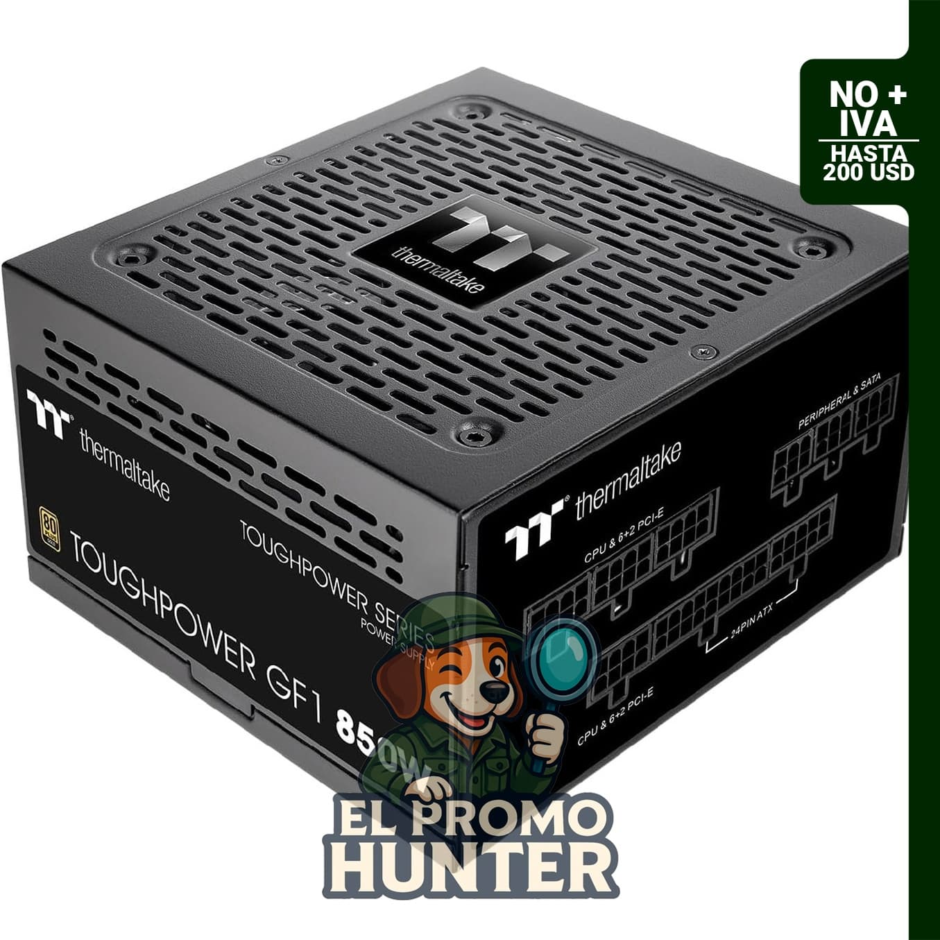 Thermaltake GF1 (2024) Fuente de alimentación ATX modular de 850 W, 80 Plus Gold, cero RPM.