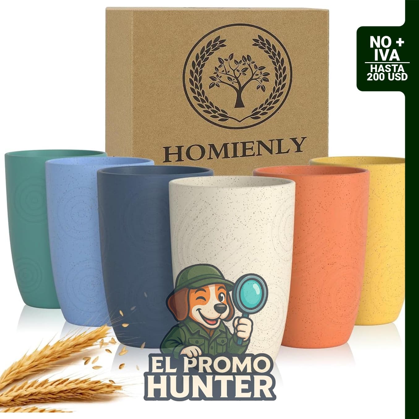 Homienly vasos de plástico irrompibles de paja de trigo, 6 unidades de 12 oz, apilables y aptos para lavavajillas.