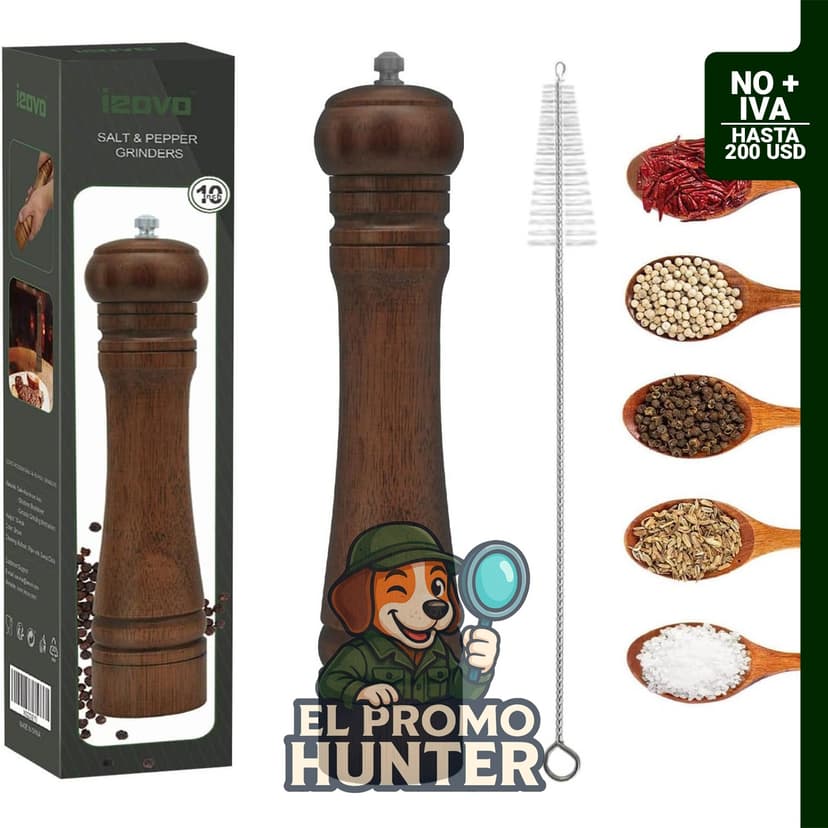 Molinillo de pimienta de madera de 10 pulgadas, con núcleo de cerámica ajustable y capacidad grande para especias.