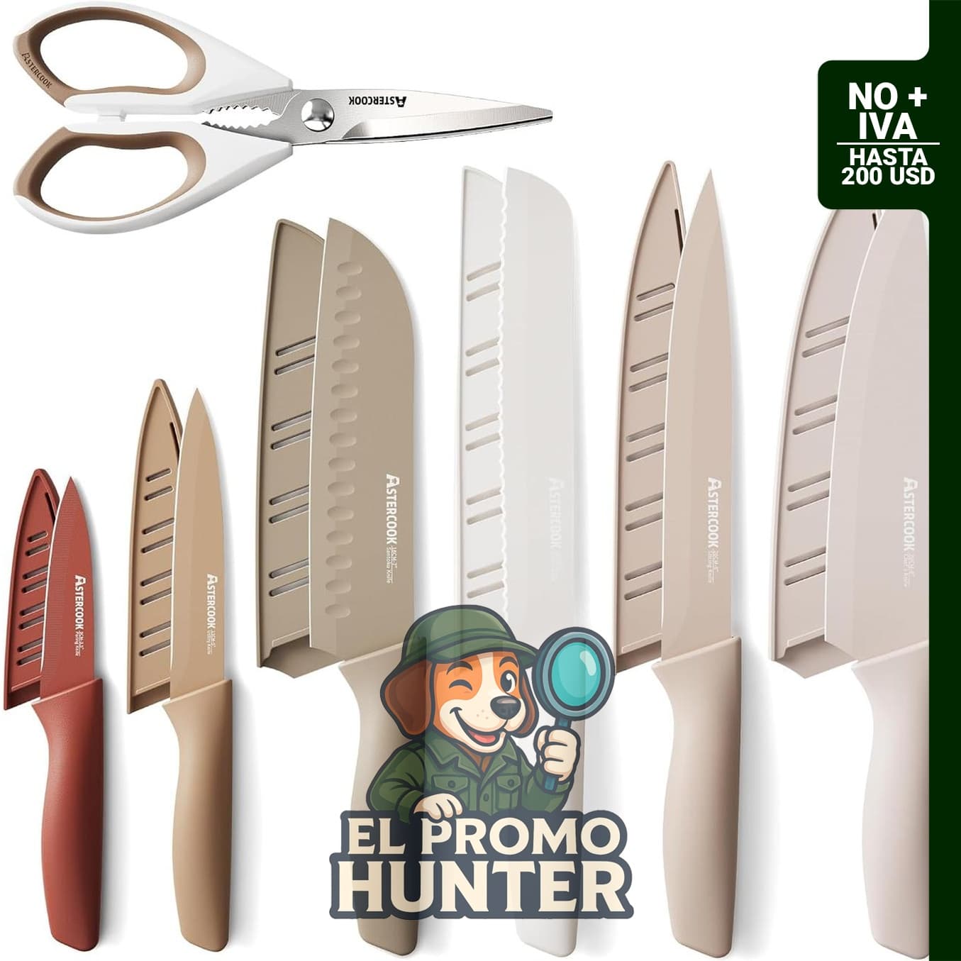 Astercook Juego de cuchillos de cocina de 13 piezas, acero inoxidable, revestimiento antióxido, apto para lavavajillas.