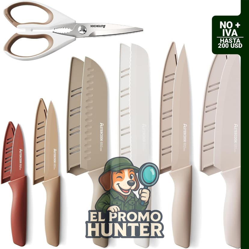 Astercook Juego de cuchillos de cocina de 13 piezas, acero inoxidable, revestimiento antióxido, apto para lavavajillas.