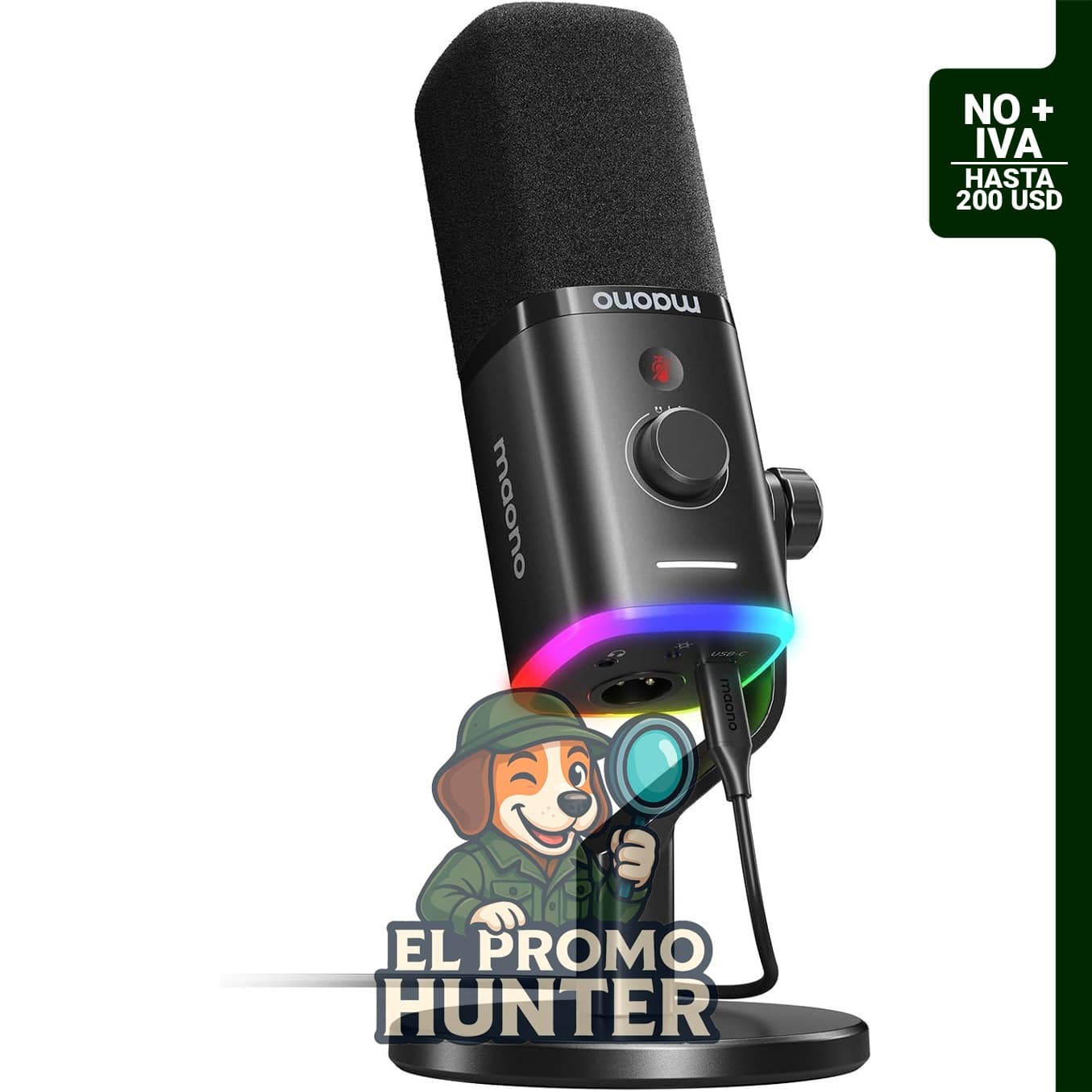 MAONO Micrófono dinámico USB/XLR para transmisión de juegos, 48 kHz/24 bits, con botón de silencio y software RGB.